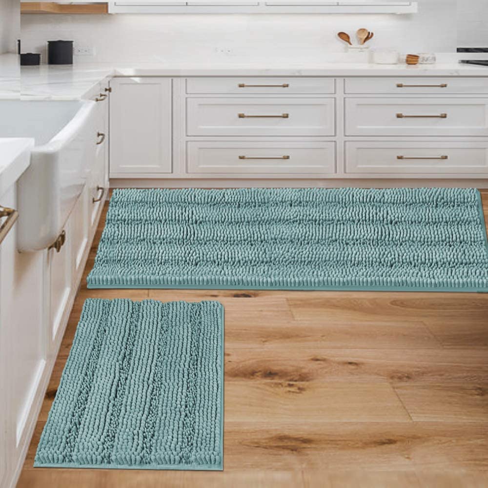 Bathroom Rugs, Super Absorbent Chenille Striped Non Skid Machine Wash Dry Rugs, Set of 2, 47 x 17 Plus 17 x 24 Inches-Toppalletfly