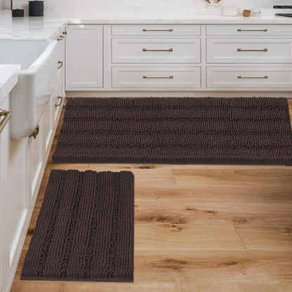 Bathroom Rugs, Super Absorbent Chenille Striped Non Skid Machine Wash Dry Rugs, Set of 2, 47 x 17 Plus 17 x 24 Inches-Toppalletfly