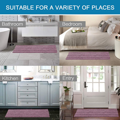 Bathroom Rugs, Super Absorbent Chenille Striped Non Skid Machine Wash Dry Rugs, Set of 2, 47 x 17 Plus 17 x 24 Inches-Toppalletfly