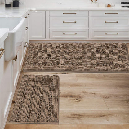 Bathroom Rugs, Super Absorbent Chenille Striped Non Skid Machine Wash Dry Rugs, Set of 2, 47 x 17 Plus 17 x 24 Inches-Toppalletfly