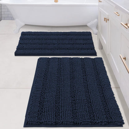 Bathroom Rugs, Super Absorbent Chenille Striped Non Skid Machine Wash Dry Rugs, Set of 2, 47 x 17 Plus 17 x 24 Inches-Toppalletfly