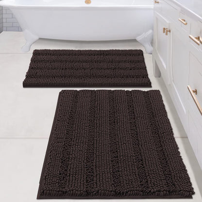 Bathroom Rugs, Super Absorbent Chenille Striped Non Skid Machine Wash Dry Rugs, Set of 2, 47 x 17 Plus 17 x 24 Inches-Toppalletfly