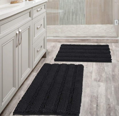 Bathroom Rugs, Super Absorbent Chenille Striped Non Skid Machine Wash Dry Rugs, Set of 2, 47 x 17 Plus 17 x 24 Inches-Toppalletfly