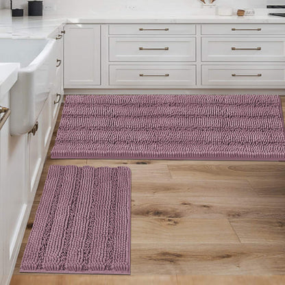 Bathroom Rugs, Super Absorbent Chenille Striped Non Skid Machine Wash Dry Rugs, Set of 2, 47 x 17 Plus 17 x 24 Inches-Toppalletfly