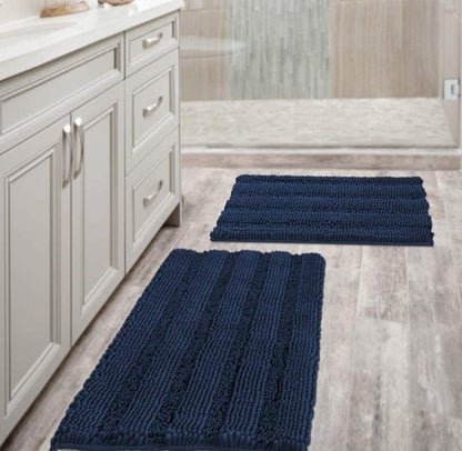 Bathroom Rugs, Super Absorbent Chenille Striped Non Skid Machine Wash Dry Rugs, Set of 2, 47 x 17 Plus 17 x 24 Inches-Toppalletfly