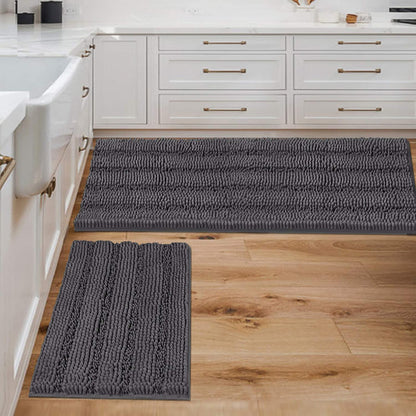 Bathroom Rugs, Super Absorbent Chenille Striped Non Skid Machine Wash Dry Rugs, Set of 2, 47 x 17 Plus 17 x 24 Inches-Toppalletfly