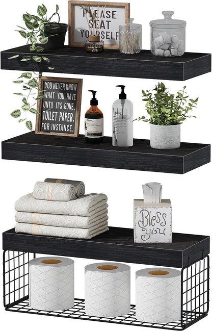 Bathroom Shelves Over Toilet Wall Mounted Floating Shelves Farmhouse Shelf Toilet Paper Holder Small 16-inch Set-Toppalletfly