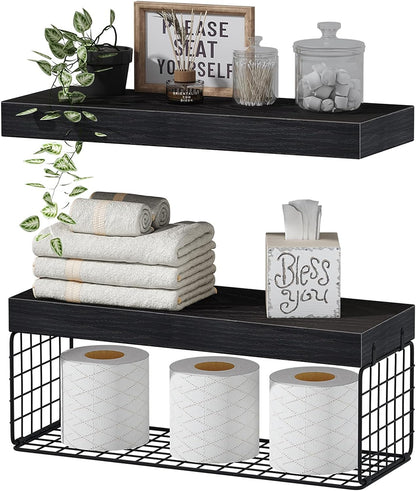 Bathroom Shelves Over Toilet Wall Mounted Floating Shelves Farmhouse Shelf Toilet Paper Holder Small 16-inch Set-Toppalletfly
