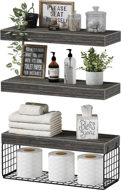 Bathroom Shelves Over Toilet Wall Mounted Floating Shelves Farmhouse Shelf Toilet Paper Holder Small 16-inch Set-Toppalletfly