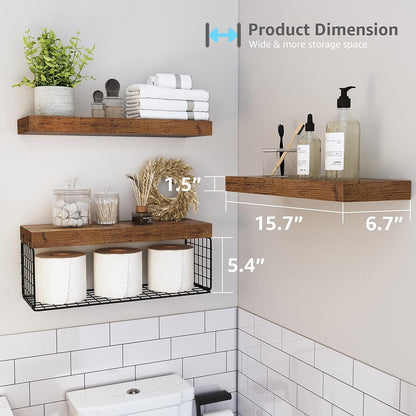 Bathroom Shelves Over Toilet Wall Mounted Floating Shelves Farmhouse Shelf Toilet Paper Holder Small 16-inch Set-Toppalletfly