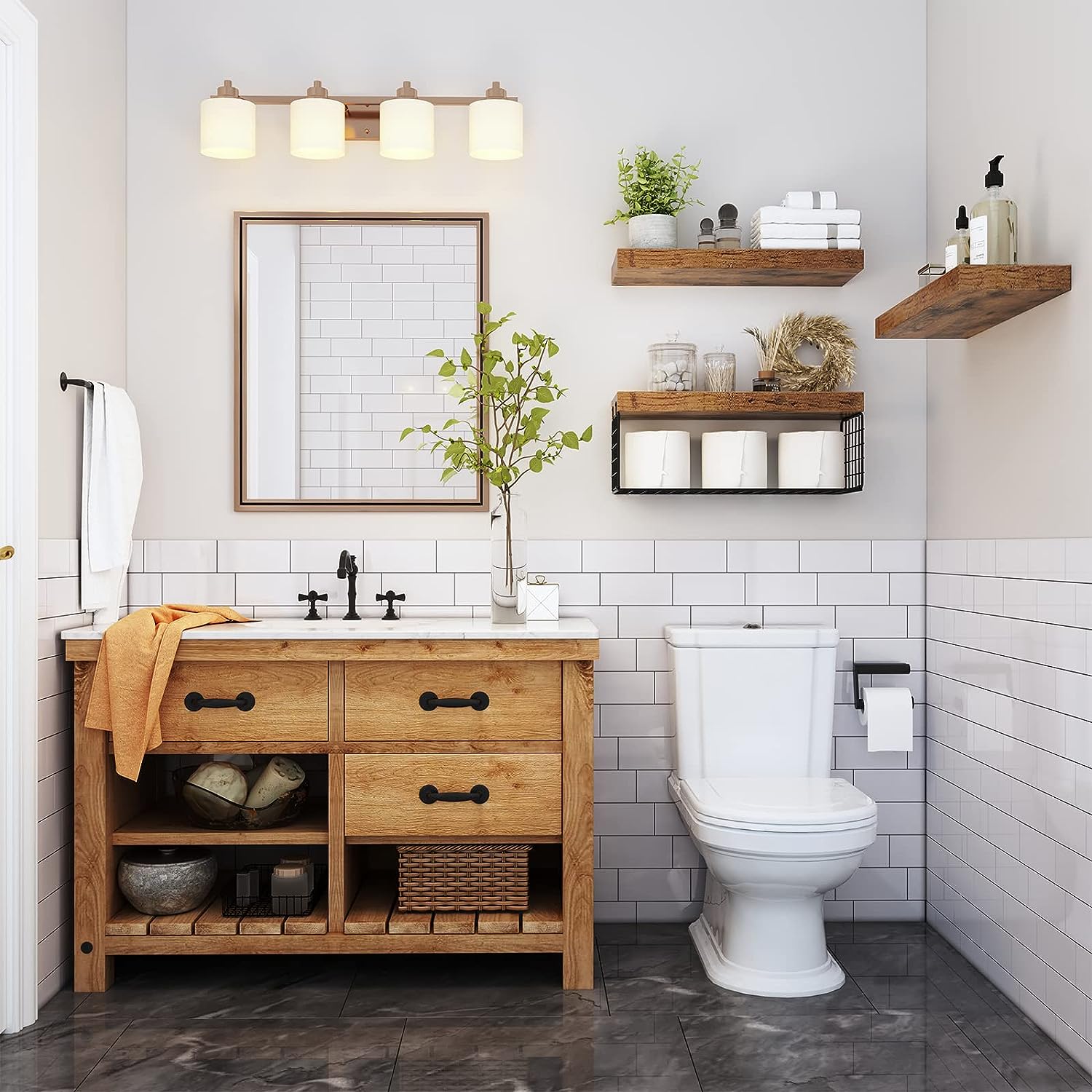 Bathroom Shelves Over Toilet Wall Mounted Floating Shelves Farmhouse Shelf Toilet Paper Holder Small 16-inch Set-Toppalletfly