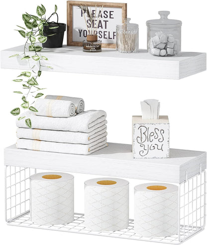 Bathroom Shelves Over Toilet Wall Mounted Floating Shelves Farmhouse Shelf Toilet Paper Holder Small 16-inch Set-Toppalletfly