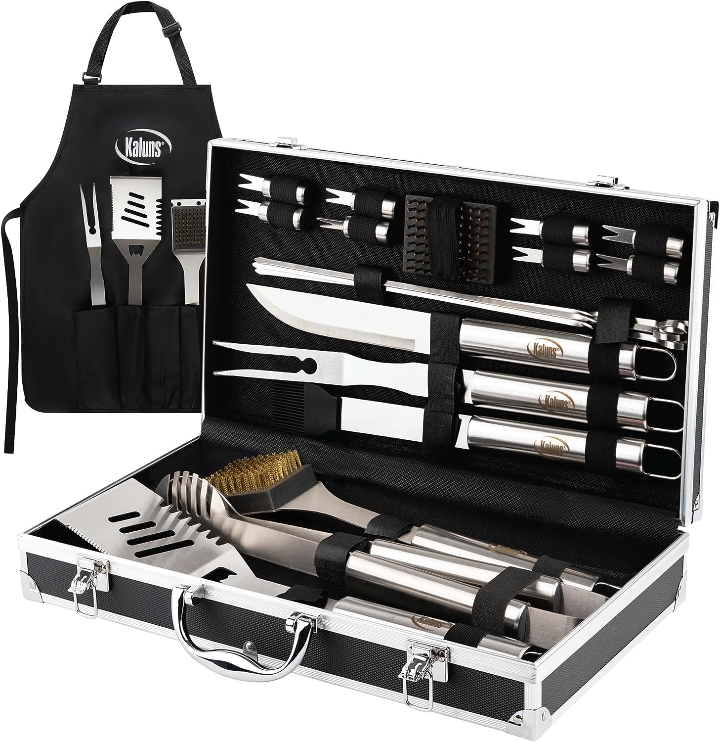 BBQ Grill Accessories, Grilling Accessories for Outdoor Grill, Heavy Duty Stainless Steel Grill Set with Aluminum Case and Apron-Toppalletfly