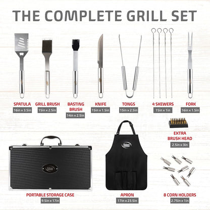 BBQ Grill Accessories, Grilling Accessories for Outdoor Grill, Heavy Duty Stainless Steel Grill Set with Aluminum Case and Apron-Toppalletfly