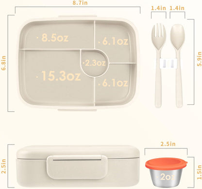 Bento Box - Eco Friendly, Leakproof Lunch Box, Five Compartment, Wheat Fiber Bento Box for Kids and Adults, Microwave and Freezer Friendly-Toppalletfly