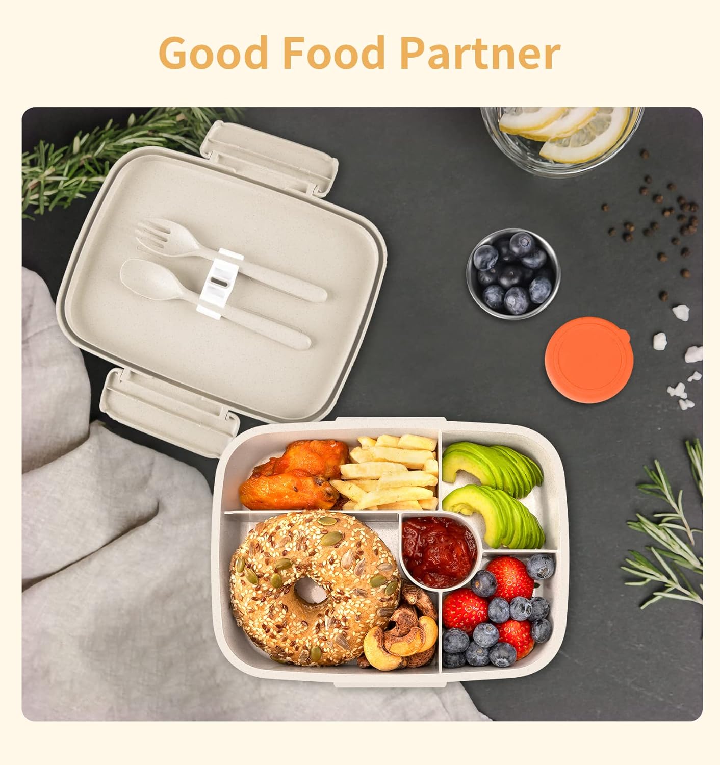 Bento Box - Eco Friendly, Leakproof Lunch Box, Five Compartment, Wheat Fiber Bento Box for Kids and Adults, Microwave and Freezer Friendly-Toppalletfly