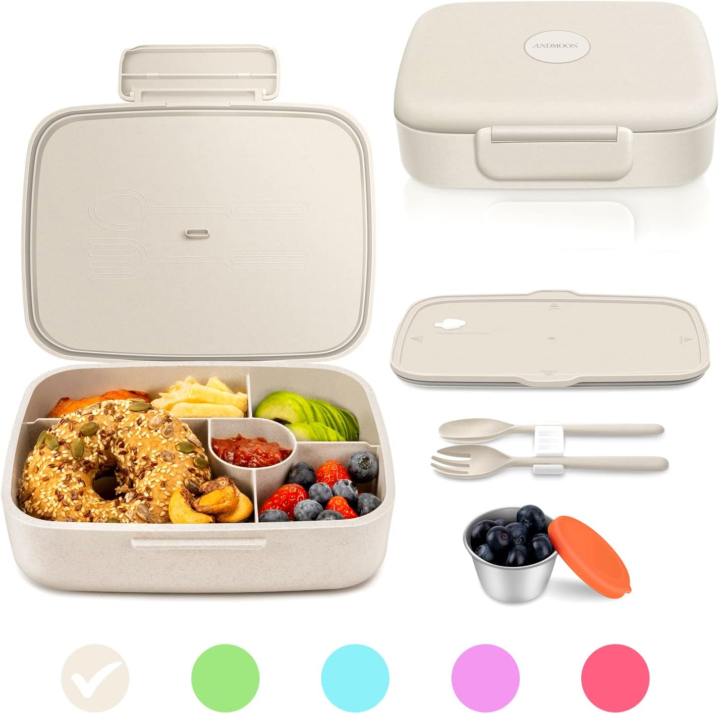Bento Box - Eco Friendly, Leakproof Lunch Box, Five Compartment, Wheat Fiber Bento Box for Kids and Adults, Microwave and Freezer Friendly-Toppalletfly