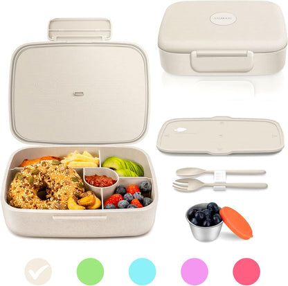 Bento Box - Eco Friendly, Leakproof Lunch Box, Five Compartment, Wheat Fiber Bento Box for Kids and Adults, Microwave and Freezer Friendly-Toppalletfly