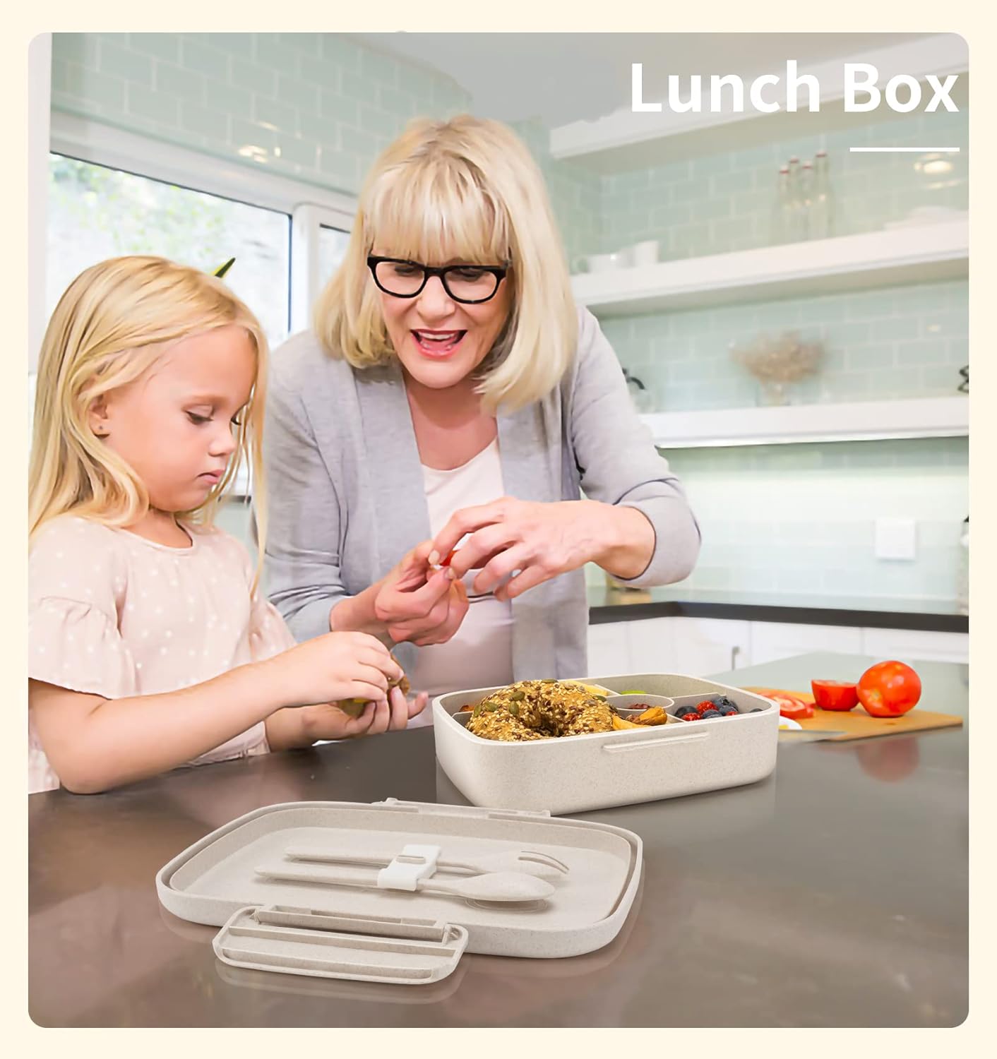 Bento Box - Eco Friendly, Leakproof Lunch Box, Five Compartment, Wheat Fiber Bento Box for Kids and Adults, Microwave and Freezer Friendly-Toppalletfly