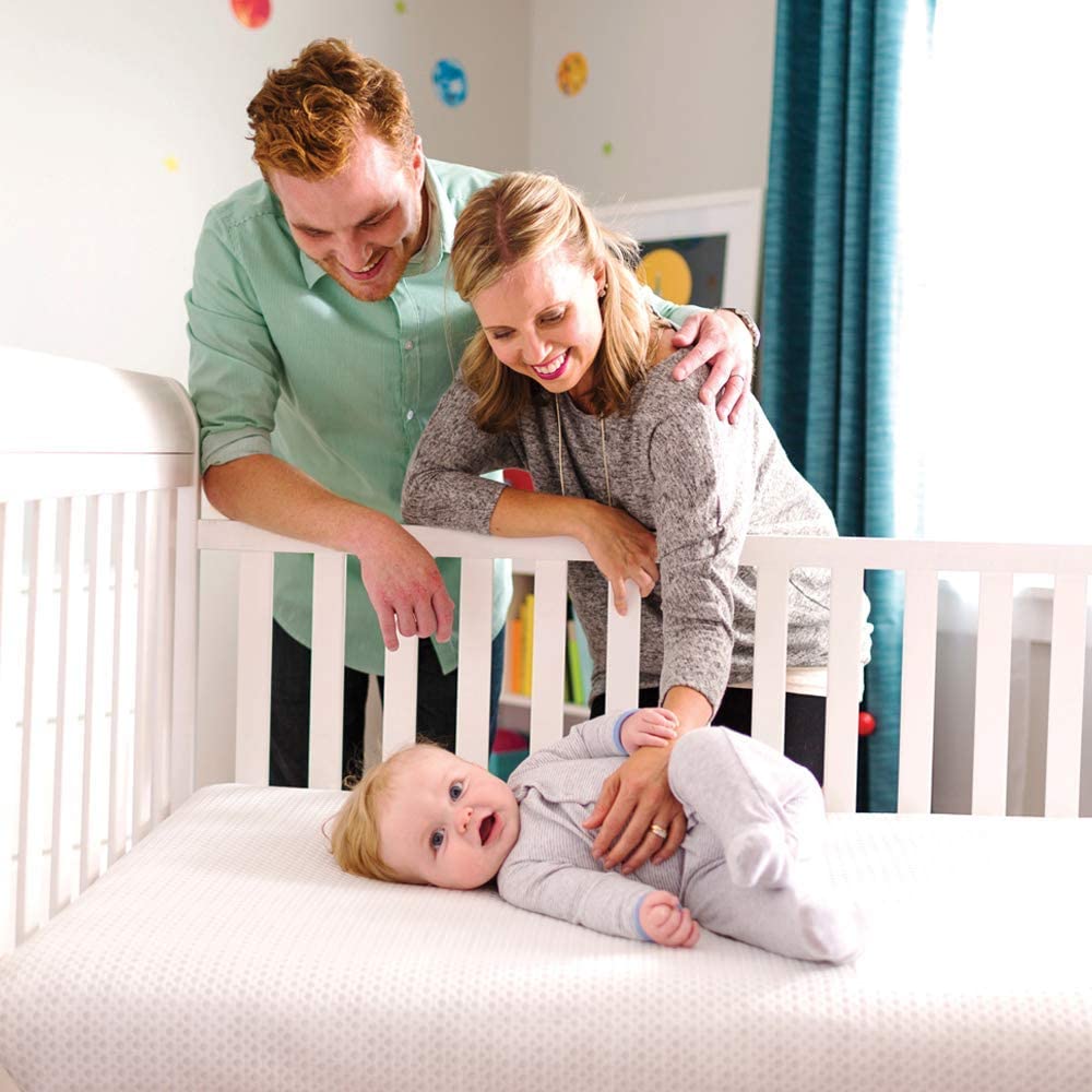 Breathable Crib Mattress 2 Stage - Safe Chemical Free Dual Firmness Natural Mattress with Removable Washable Protector 51"L x 5"W x 4"Th - Toppalletfly