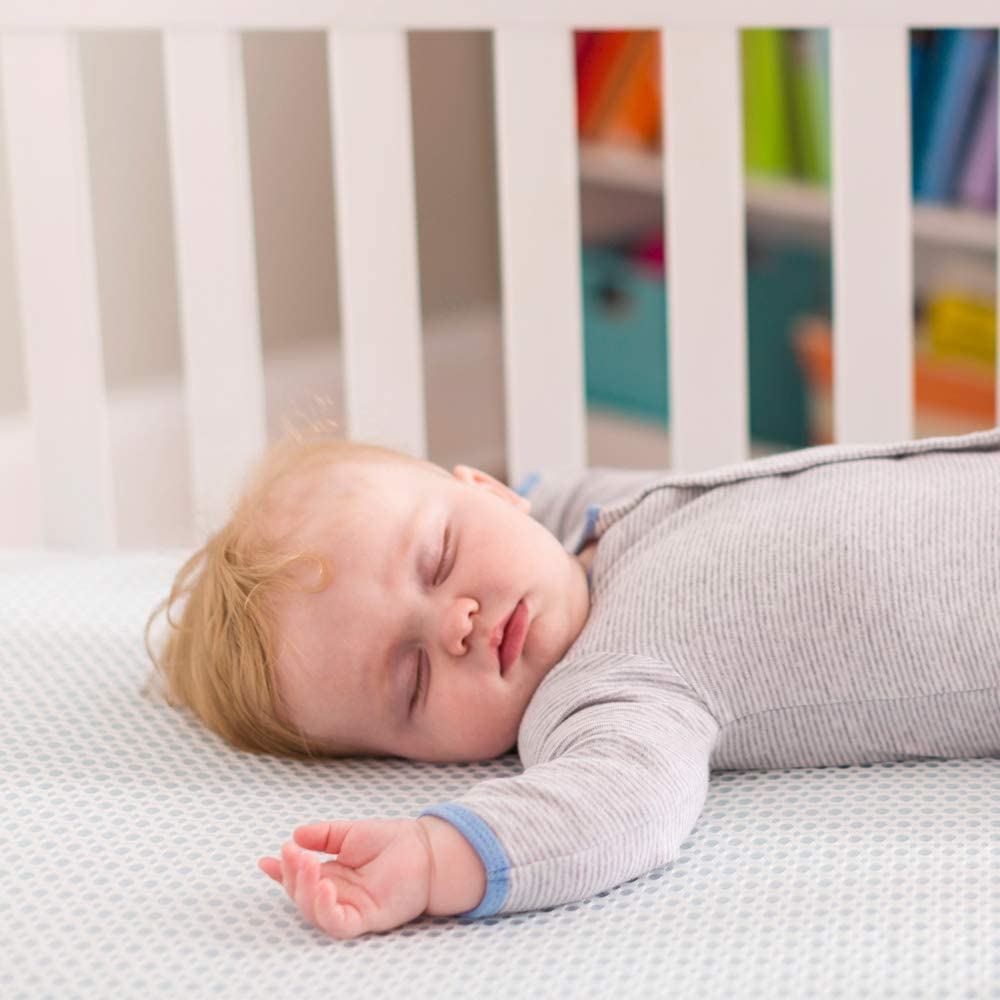 Breathable Crib Mattress 2 Stage - Safe Chemical Free Dual Firmness Natural Mattress with Removable Washable Protector 51"L x 5"W x 4"Th - Toppalletfly