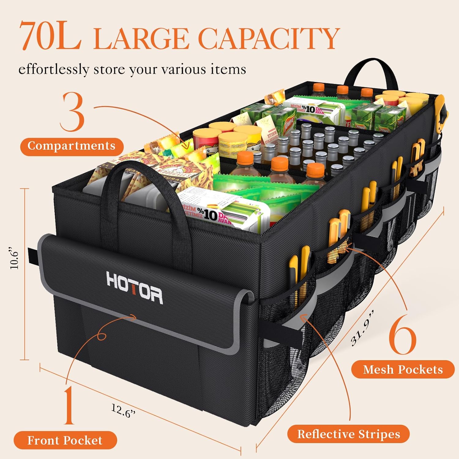 Car Trunk Organizer with 5 Pockets, Foldable & Sturdy for SUVs, Sedans, and Vans-Toppalletfly