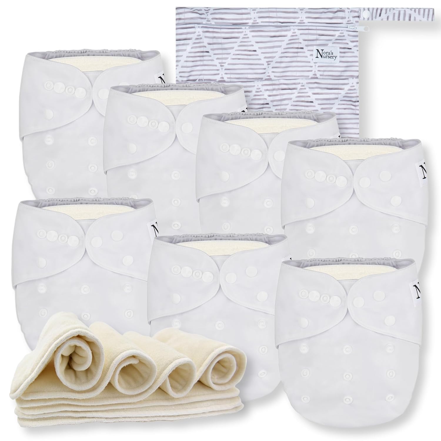 Cloth Diapers 7 Pack with 7 Inserts & 1 Wet Bag, Waterproof Cover, Washable, Reusable & One Size Adjustable Pocket Diapers for Newborns and Toddlers-Toppalletfly