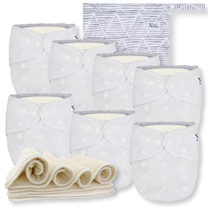 Cloth Diapers 7 Pack with 7 Inserts & 1 Wet Bag, Waterproof Cover, Washable, Reusable & One Size Adjustable Pocket Diapers for Newborns and Toddlers-Toppalletfly