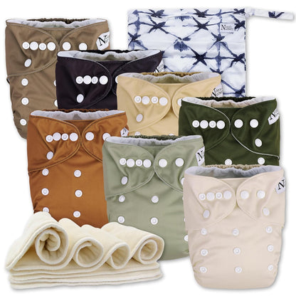 Cloth Diapers 7 Pack with 7 Inserts & 1 Wet Bag, Waterproof Cover, Washable, Reusable & One Size Adjustable Pocket Diapers for Newborns and Toddlers-Toppalletfly