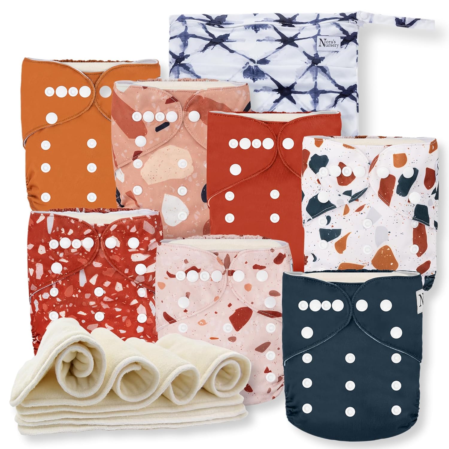 Cloth Diapers 7 Pack with 7 Inserts & 1 Wet Bag, Waterproof Cover, Washable, Reusable & One Size Adjustable Pocket Diapers for Newborns and Toddlers-Toppalletfly