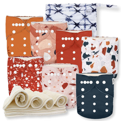 Cloth Diapers 7 Pack with 7 Inserts & 1 Wet Bag, Waterproof Cover, Washable, Reusable & One Size Adjustable Pocket Diapers for Newborns and Toddlers-Toppalletfly
