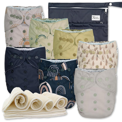 Cloth Diapers 7 Pack with 7 Inserts & 1 Wet Bag, Waterproof Cover, Washable, Reusable & One Size Adjustable Pocket Diapers for Newborns and Toddlers-Toppalletfly