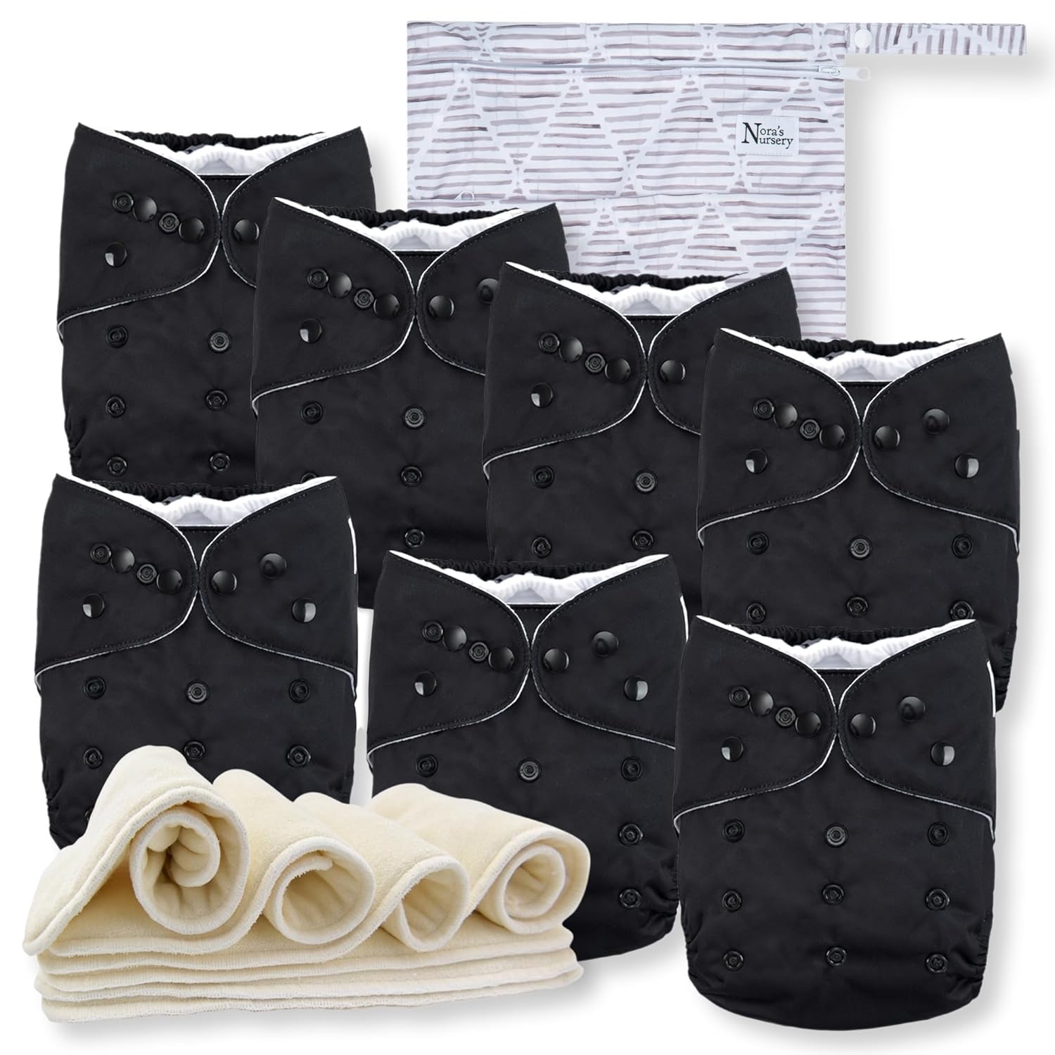 Cloth Diapers 7 Pack with 7 Inserts & 1 Wet Bag, Waterproof Cover, Washable, Reusable & One Size Adjustable Pocket Diapers for Newborns and Toddlers-Toppalletfly