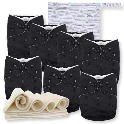 Cloth Diapers 7 Pack with 7 Inserts & 1 Wet Bag, Waterproof Cover, Washable, Reusable & One Size Adjustable Pocket Diapers for Newborns and Toddlers-Toppalletfly
