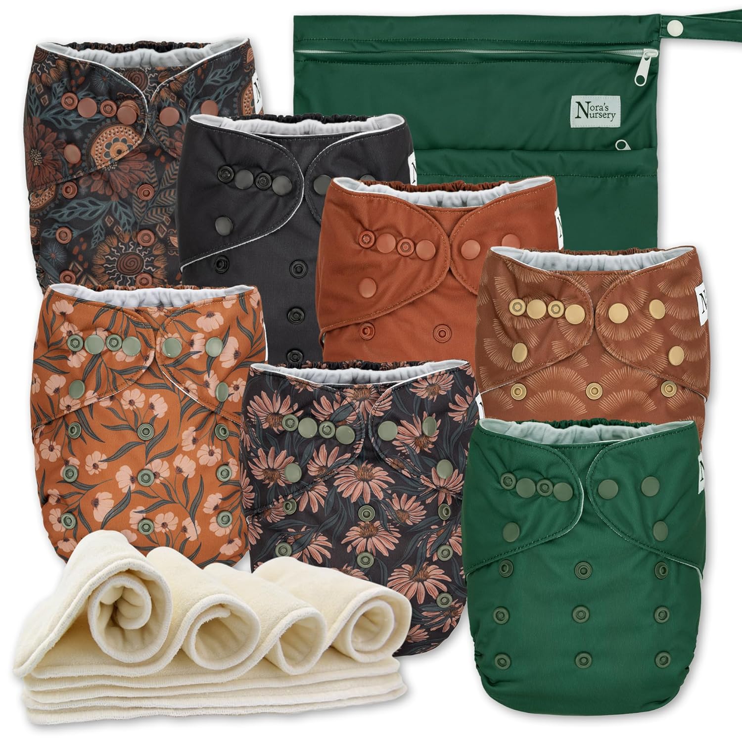 Cloth Diapers 7 Pack with 7 Inserts & 1 Wet Bag, Waterproof Cover, Washable, Reusable & One Size Adjustable Pocket Diapers for Newborns and Toddlers-Toppalletfly