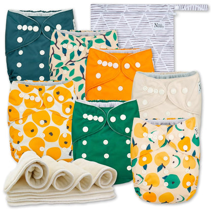 Cloth Diapers 7 Pack with 7 Inserts & 1 Wet Bag, Waterproof Cover, Washable, Reusable & One Size Adjustable Pocket Diapers for Newborns and Toddlers-Toppalletfly