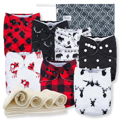 Cloth Diapers 7 Pack with 7 Inserts & 1 Wet Bag, Waterproof Cover, Washable, Reusable & One Size Adjustable Pocket Diapers for Newborns and Toddlers-Toppalletfly