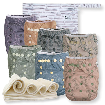 Cloth Diapers 7 Pack with 7 Inserts & 1 Wet Bag, Waterproof Cover, Washable, Reusable & One Size Adjustable Pocket Diapers for Newborns and Toddlers-Toppalletfly