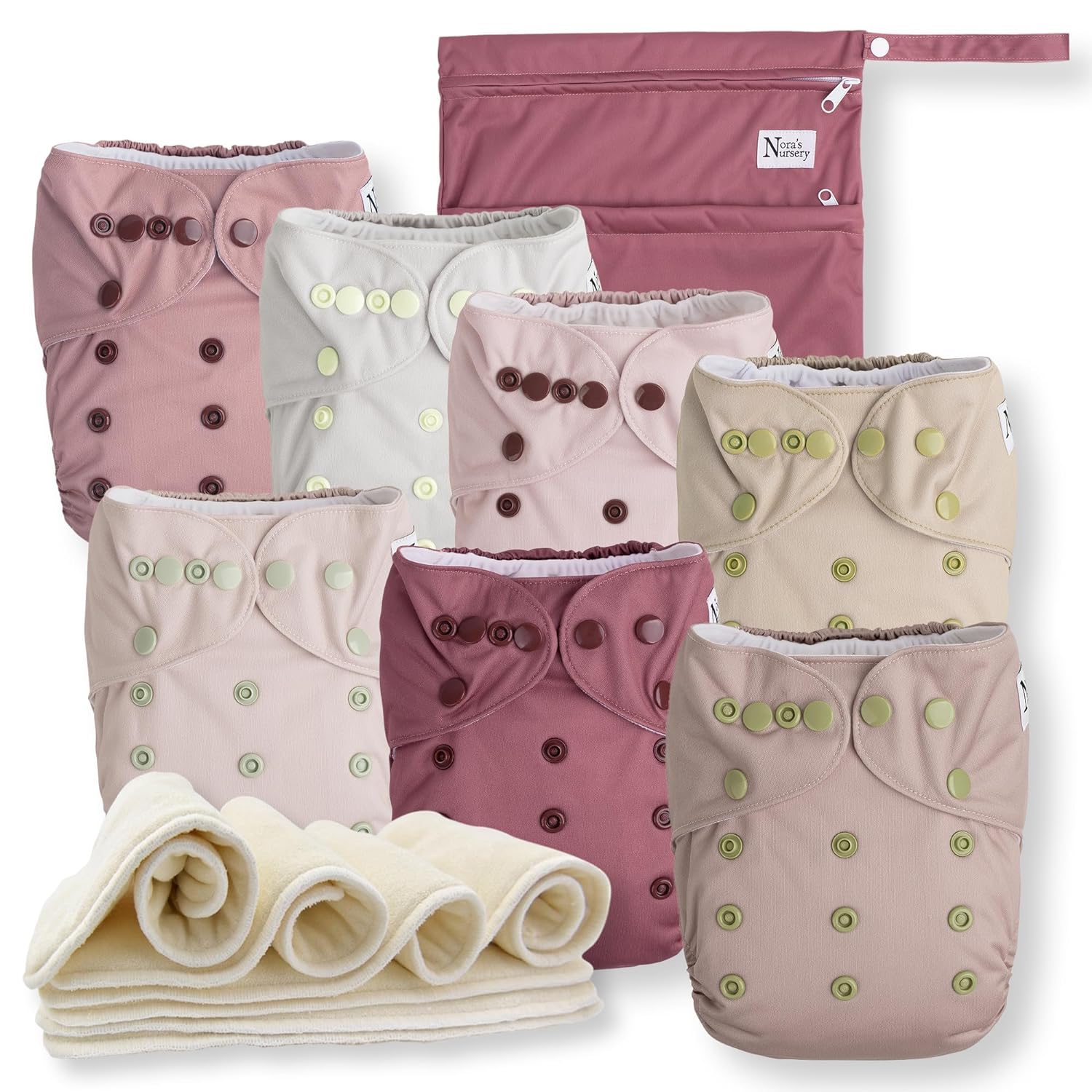 Cloth Diapers 7 Pack with 7 Inserts & 1 Wet Bag, Waterproof Cover, Washable, Reusable & One Size Adjustable Pocket Diapers for Newborns and Toddlers-Toppalletfly