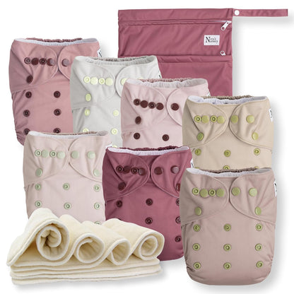 Cloth Diapers 7 Pack with 7 Inserts & 1 Wet Bag, Waterproof Cover, Washable, Reusable & One Size Adjustable Pocket Diapers for Newborns and Toddlers-Toppalletfly