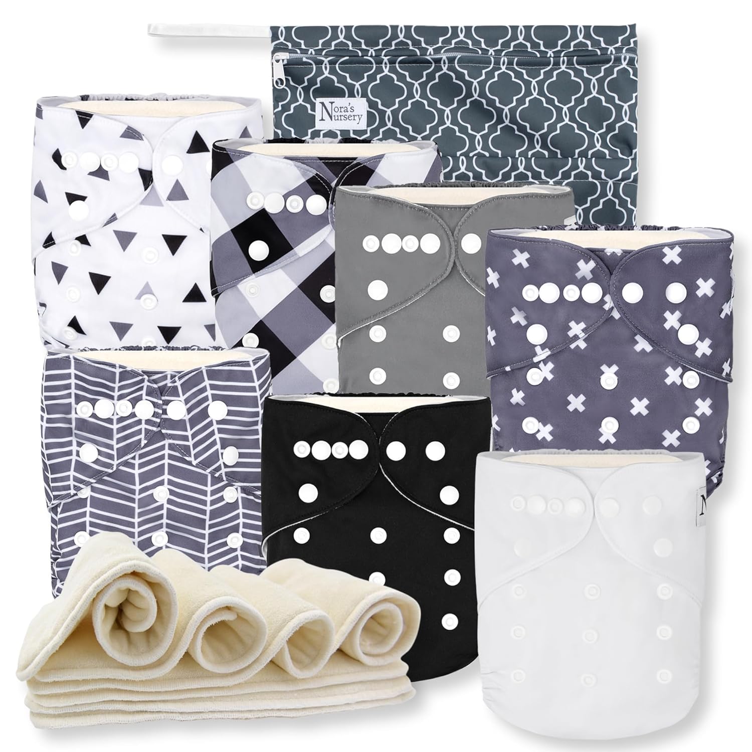 Cloth Diapers 7 Pack with 7 Inserts & 1 Wet Bag, Waterproof Cover, Washable, Reusable & One Size Adjustable Pocket Diapers for Newborns and Toddlers-Toppalletfly
