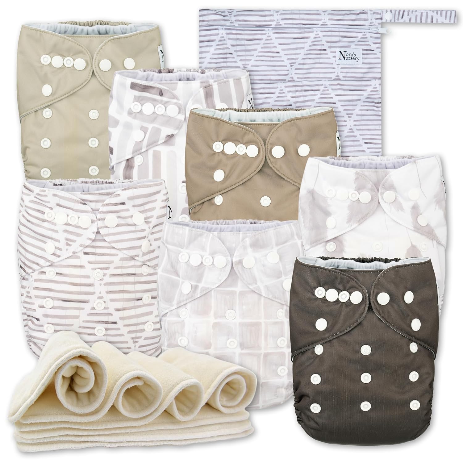 Cloth Diapers 7 Pack with 7 Inserts & 1 Wet Bag, Waterproof Cover, Washable, Reusable & One Size Adjustable Pocket Diapers for Newborns and Toddlers-Toppalletfly