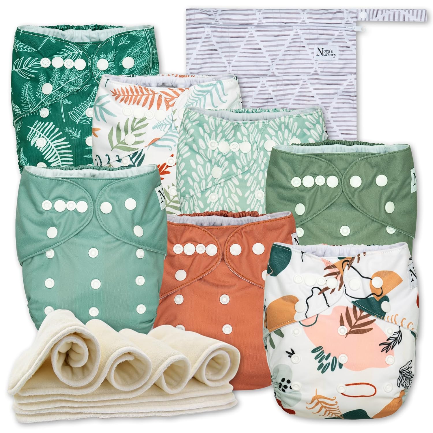 Cloth Diapers 7 Pack with 7 Inserts & 1 Wet Bag, Waterproof Cover, Washable, Reusable & One Size Adjustable Pocket Diapers for Newborns and Toddlers-Toppalletfly