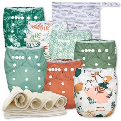 Cloth Diapers 7 Pack with 7 Inserts & 1 Wet Bag, Waterproof Cover, Washable, Reusable & One Size Adjustable Pocket Diapers for Newborns and Toddlers-Toppalletfly