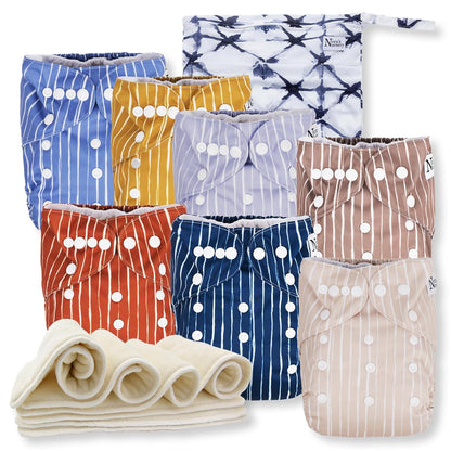 Cloth Diapers 7 Pack with 7 Inserts & 1 Wet Bag, Waterproof Cover, Washable, Reusable & One Size Adjustable Pocket Diapers for Newborns and Toddlers-Toppalletfly