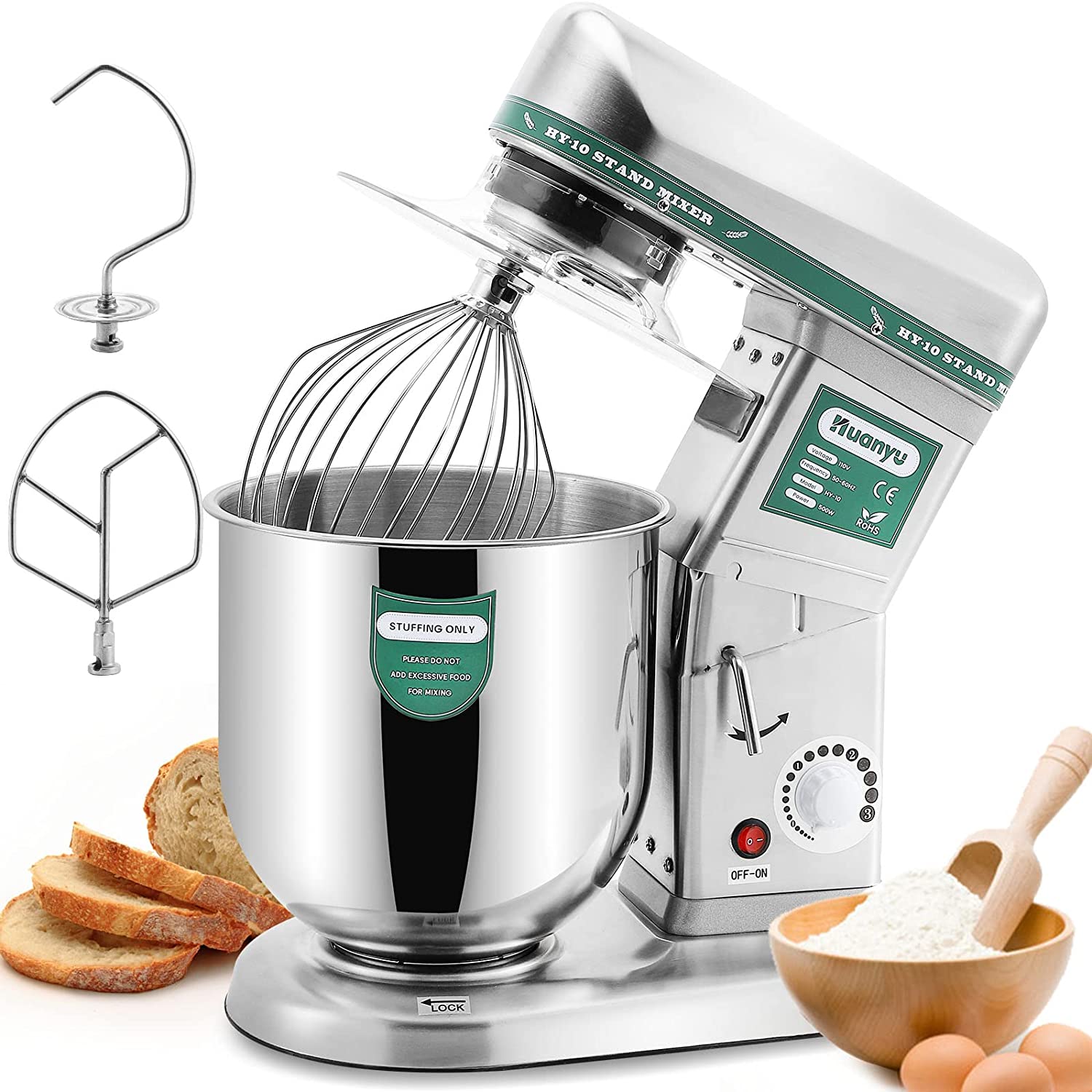 Commercial Electric Stand Mixer 10QT 500W Dough Blender with Stainless Steel Bowl 110V US Plug-Toppalletfly