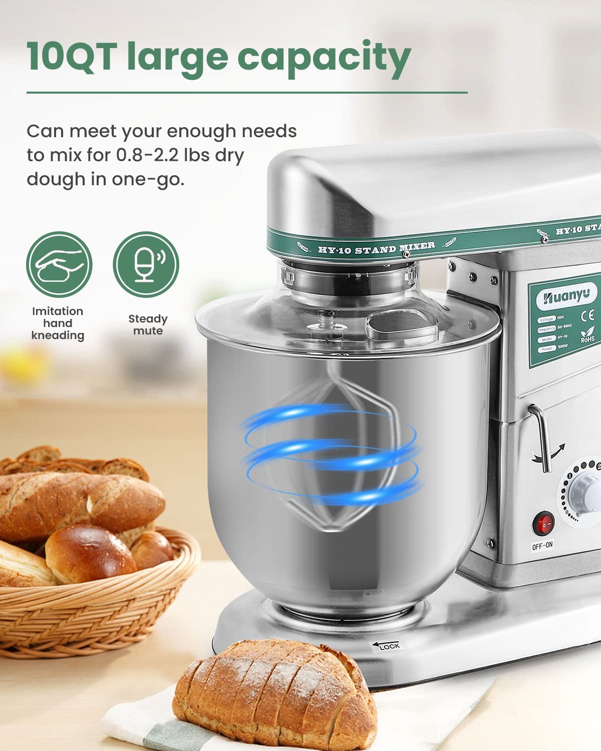 Commercial Electric Stand Mixer 10QT 500W Dough Blender with Stainless Steel Bowl 110V US Plug-Toppalletfly