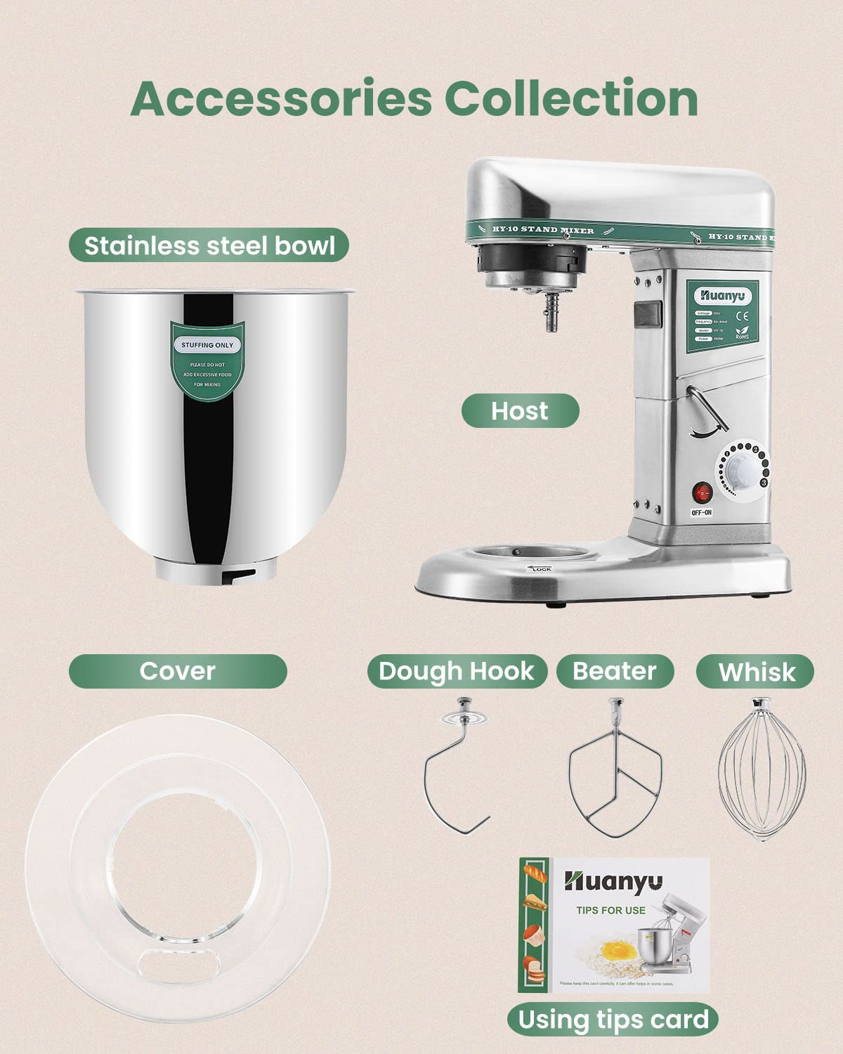 Commercial Electric Stand Mixer 10QT 500W Dough Blender with Stainless Steel Bowl 110V US Plug-Toppalletfly