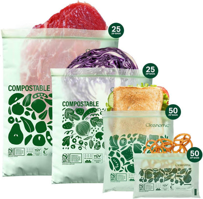 Compostable Food Storage Bag Bundle, Gallon, Quart, Sandwich and Snack Sizes-Toppalletfly