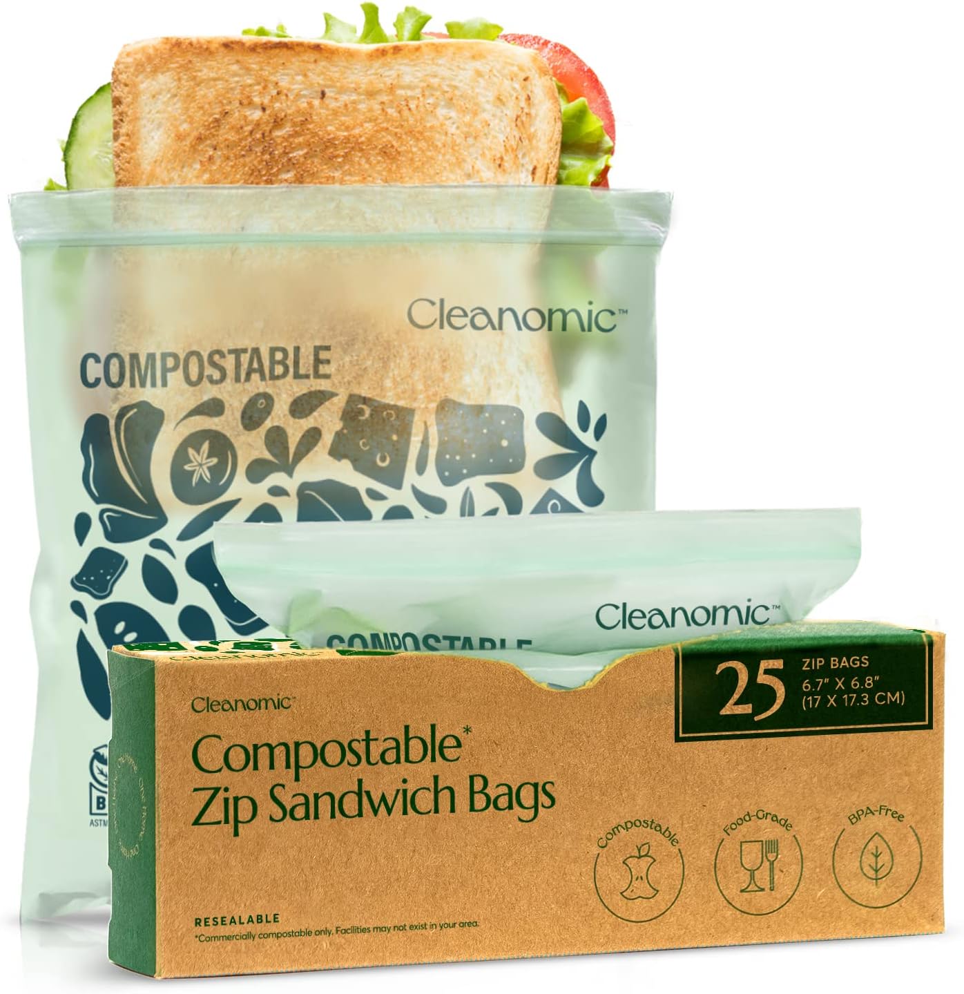 Compostable Food Storage Bag Bundle, Gallon, Quart, Sandwich and Snack Sizes - Toppalletfly